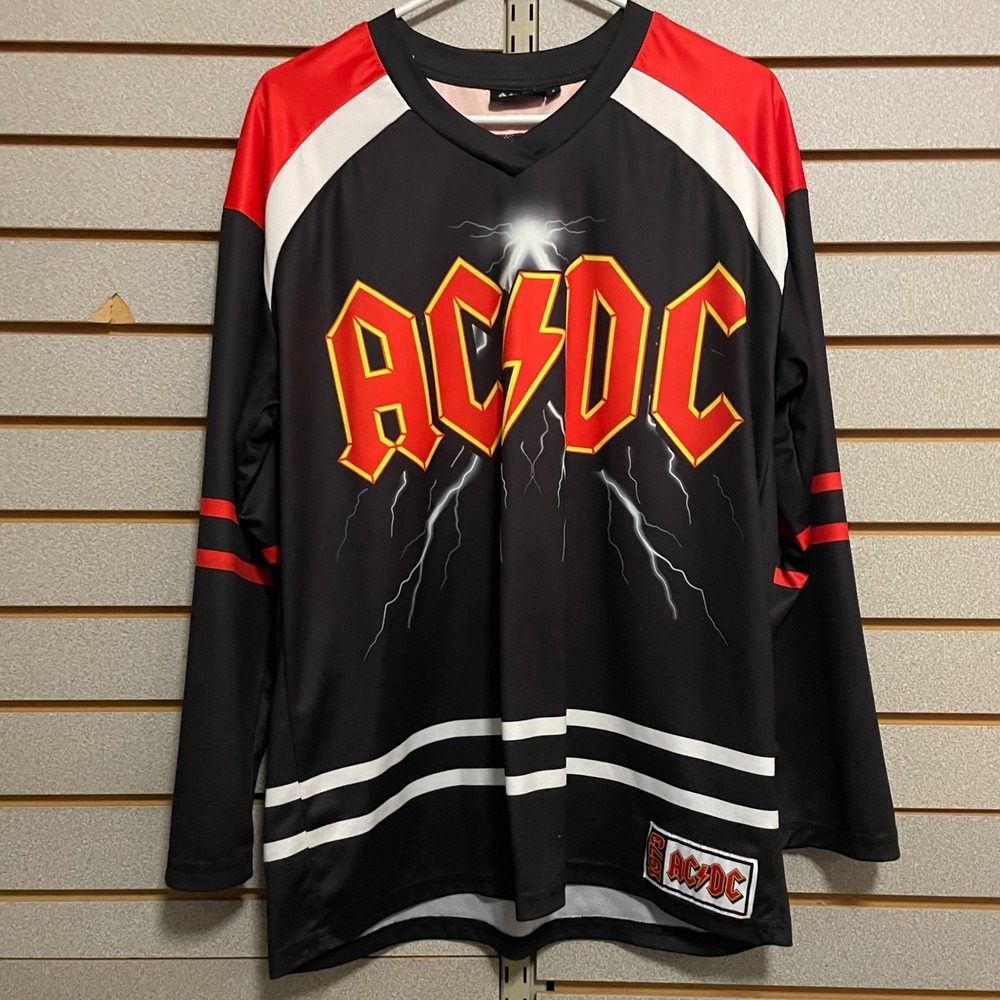 AC/DC Mens Hockey Jersey Long Sleeve Graphic Shirt Black Red‎ 73 Small